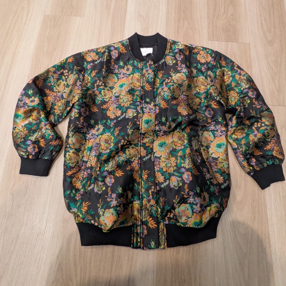 By Anthropologie Oversized Jacquard Bomber Floral Jacket Size XS